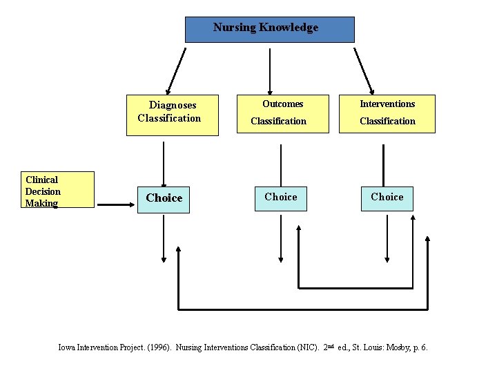 Nursing Knowledge　 Diagnoses Classification　　　　　 Clinical Decision Making　 Choice Outcomes Classification 　　　　 Choice Interventions Classification