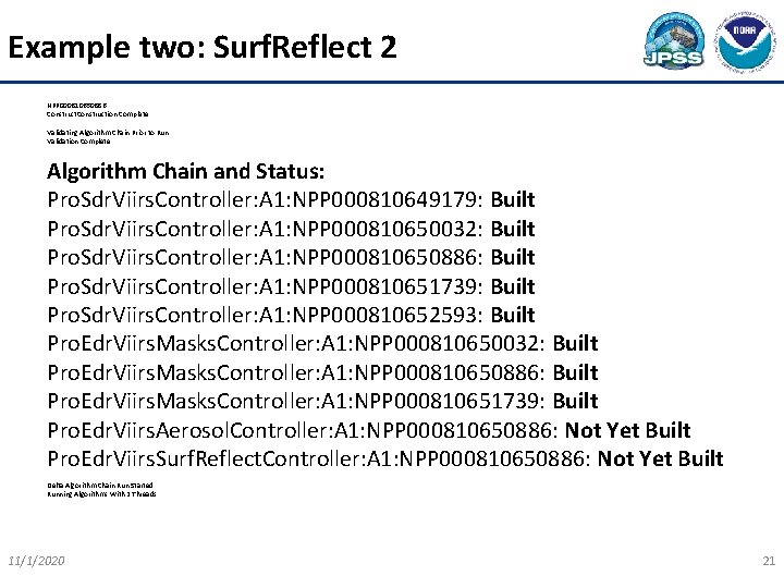 Example two: Surf. Reflect 2 NPP 000810650886 Construction Complete. Validating Algorithm Chain Prior to
