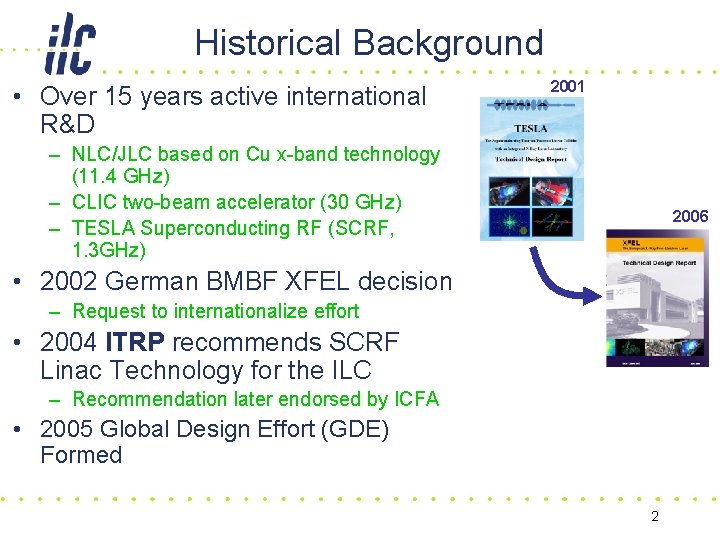 Historical Background • Over 15 years active international R&D 2001 – NLC/JLC based on