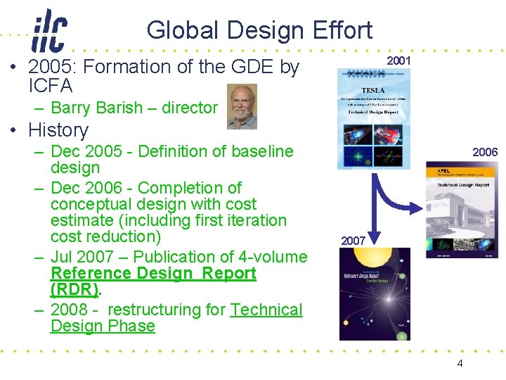 Global Design Effort 2001 • 2005: Formation of the GDE by ICFA – Barry