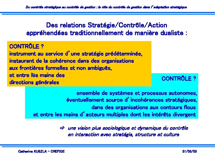 Du contrôle stratégique au contrôle de gestion : le rôle du contrôle de gestion