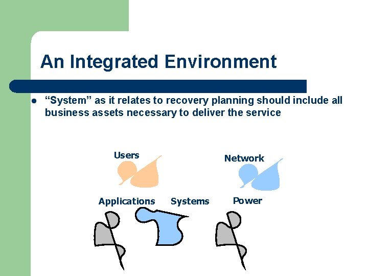 An Integrated Environment l “System” as it relates to recovery planning should include all An Integrated Environment l “System” as it relates to recovery planning should include all