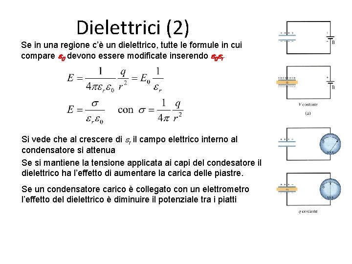 Dielettrici (2) Se in una regione c’è un dielettrico, tutte le formule in cui