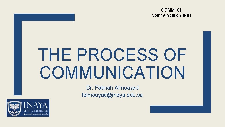 COMM 101 Communication skills THE PROCESS OF COMMUNICATION Dr. Fatmah Almoayad falmoayad@inaya. edu. sa