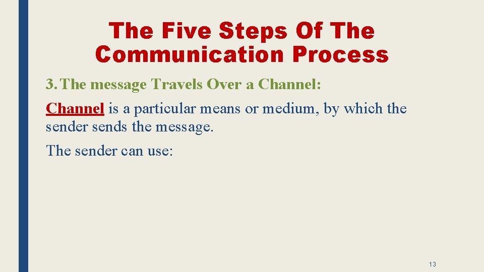 The Five Steps Of The Communication Process 3. The message Travels Over a Channel: