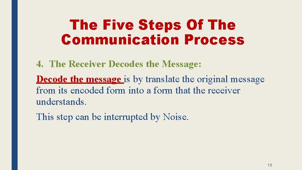 The Five Steps Of The Communication Process 4. The Receiver Decodes the Message: Decode