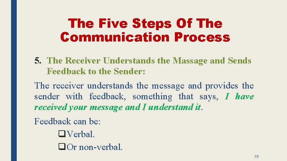 The Five Steps Of The Communication Process 5. The Receiver Understands the Massage and