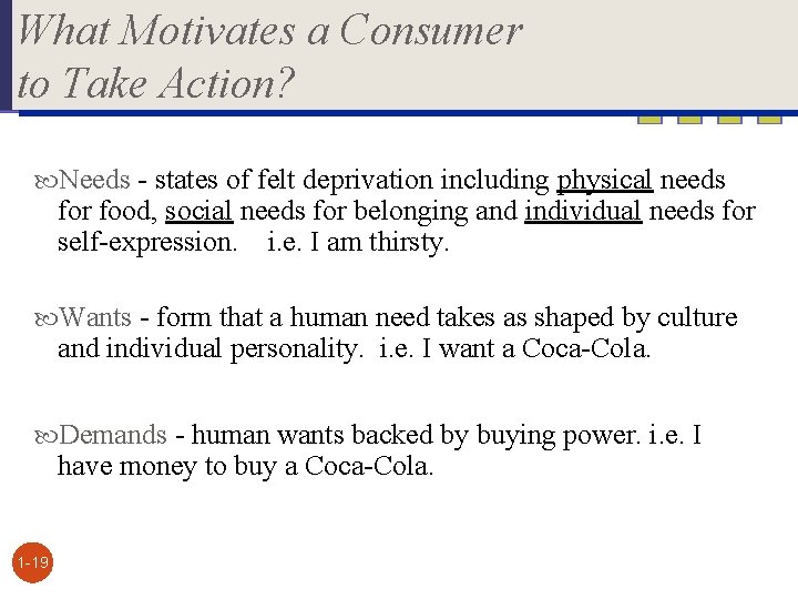 What Motivates a Consumer to Take Action? Needs - states of felt deprivation including