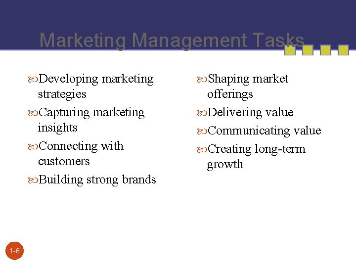 Marketing Management Tasks 1 -6 Developing marketing Shaping market strategies Capturing marketing insights Connecting