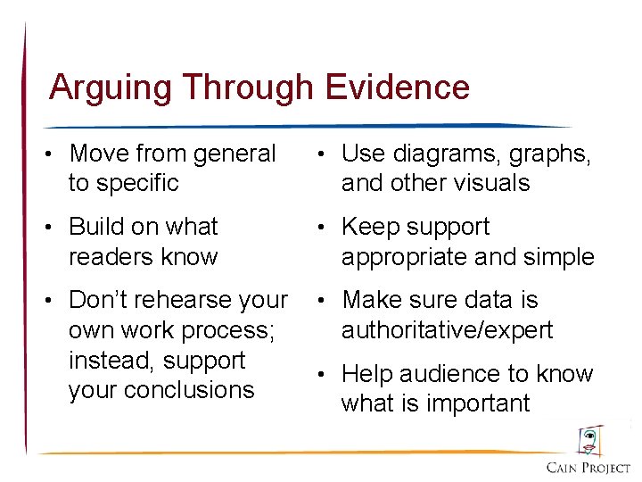 Arguing Through Evidence • Move from general to specific • Build on what readers