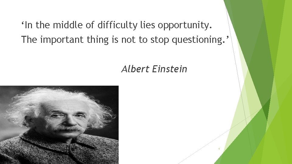 ‘In the middle of difficulty lies opportunity. The important thing is not to stop