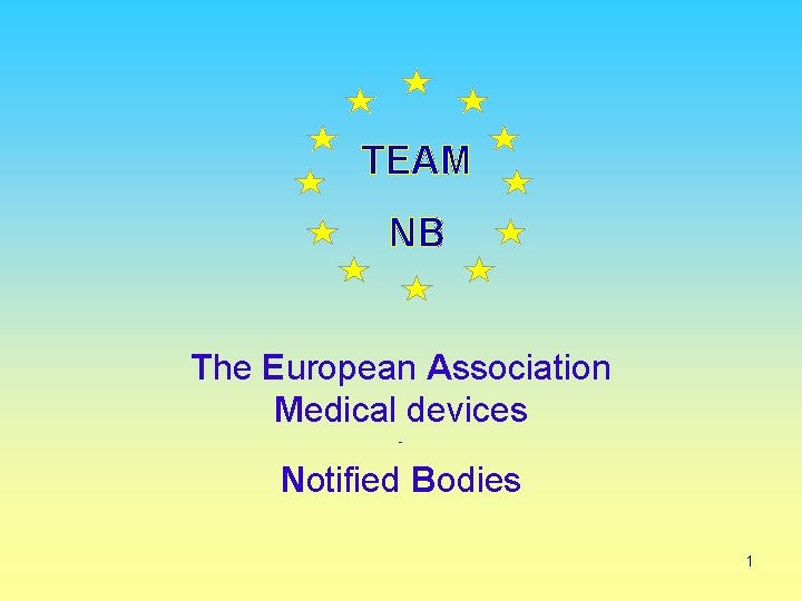 TEAM NB The European Association Medical devices - Notified Bodies 1 