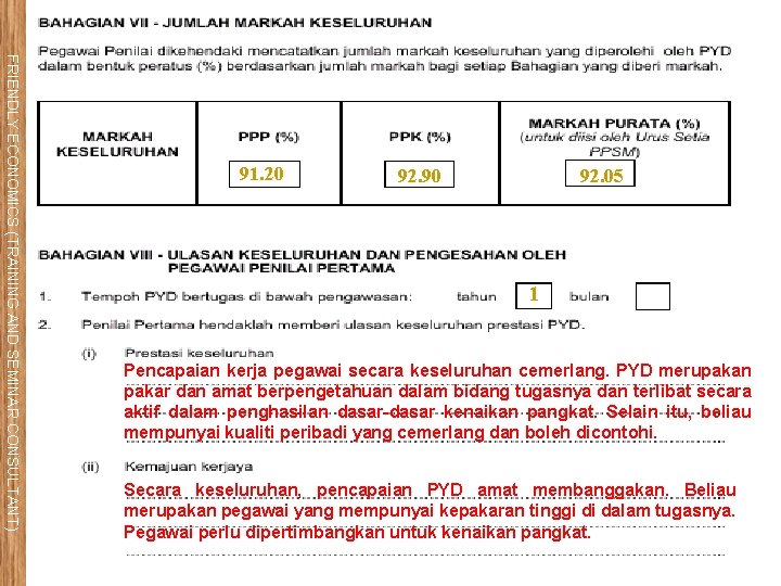 FRIENDLY ECONOMICS (TRAINING AND SEMINAR CONSULTANT) 91. 20 92. 05 92. 90 1 Pencapaian