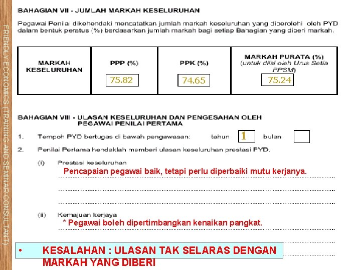 FRIENDLY ECONOMICS (TRAINING AND SEMINAR CONSULTANT) 75. 82 75. 24 74. 65 1 Pencapaian
