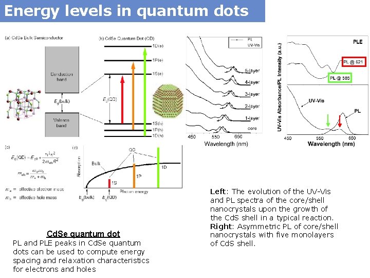 Energy levels in quantum dots Cd. Se quantum dot PL and PLE peaks in