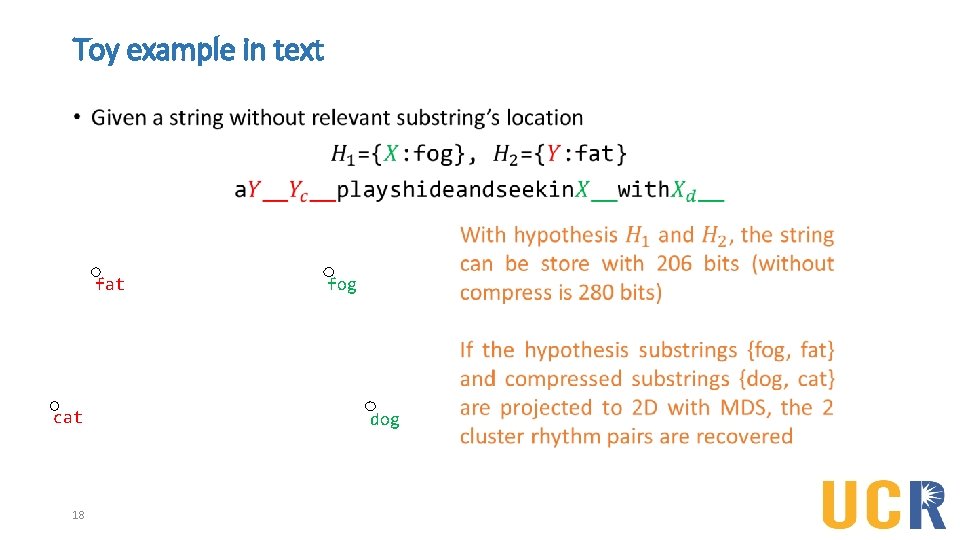 Toy example in text • fat cat 18 fog dog 