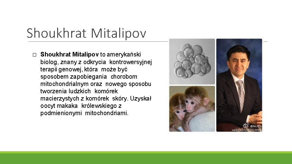 Shoukhrat Mitalipov � Shoukhrat Mitalipov to amerykański biolog, znany z odkrycia kontrowersyjnej terapii genowej,