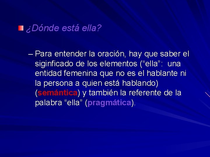 ¿Dónde está ella? – Para entender la oración, hay que saber el siginficado de