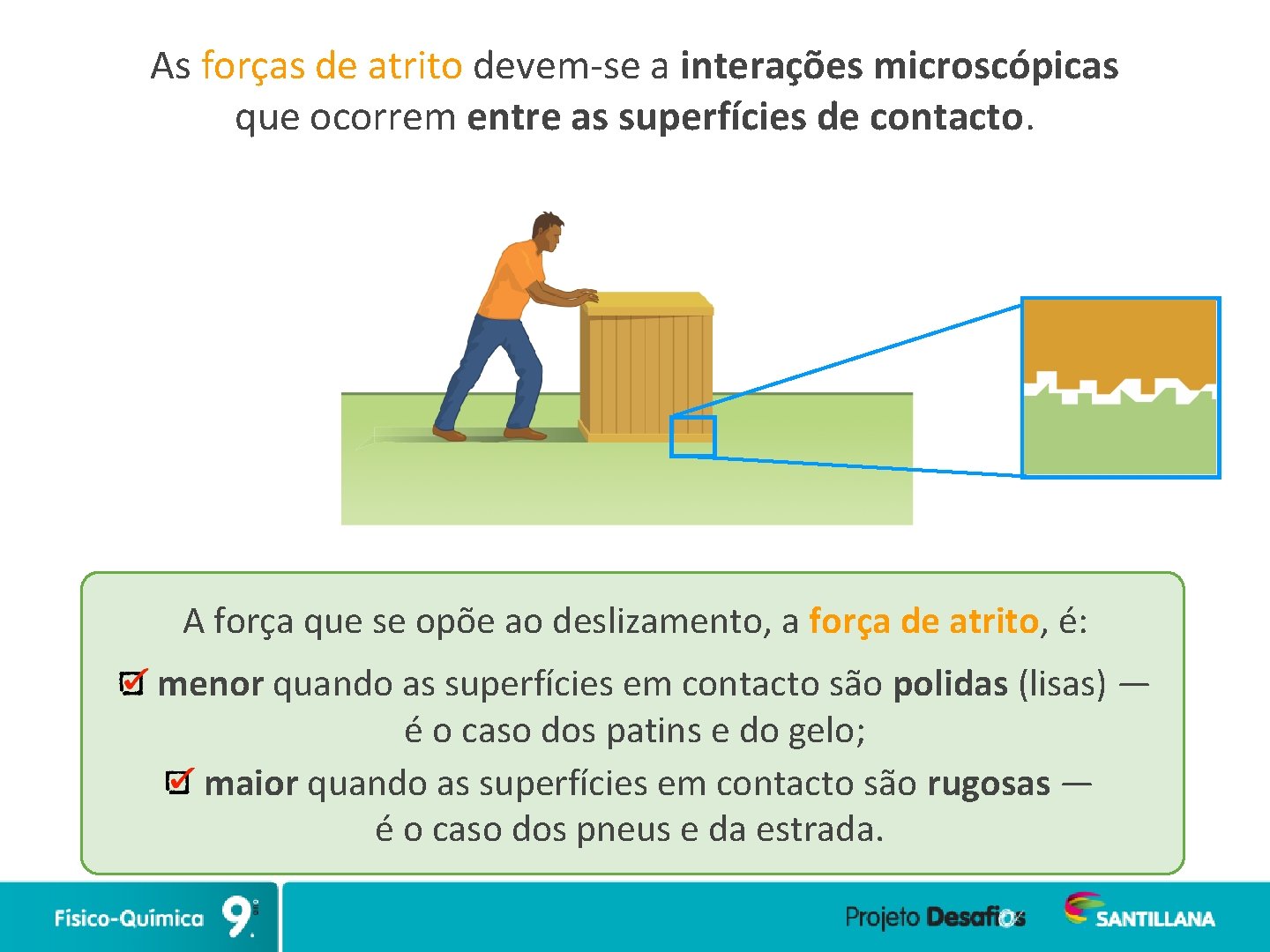 As forças de atrito devem-se a interações microscópicas que ocorrem entre as superfícies de