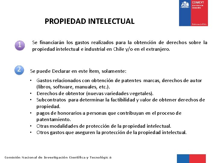 PROPIEDAD INTELECTUAL Se financiarán los gastos realizados para la obtención de derechos sobre la