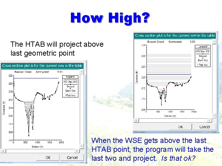 How High? The HTAB will project above last geometric point When the WSE gets How High? The HTAB will project above last geometric point When the WSE gets