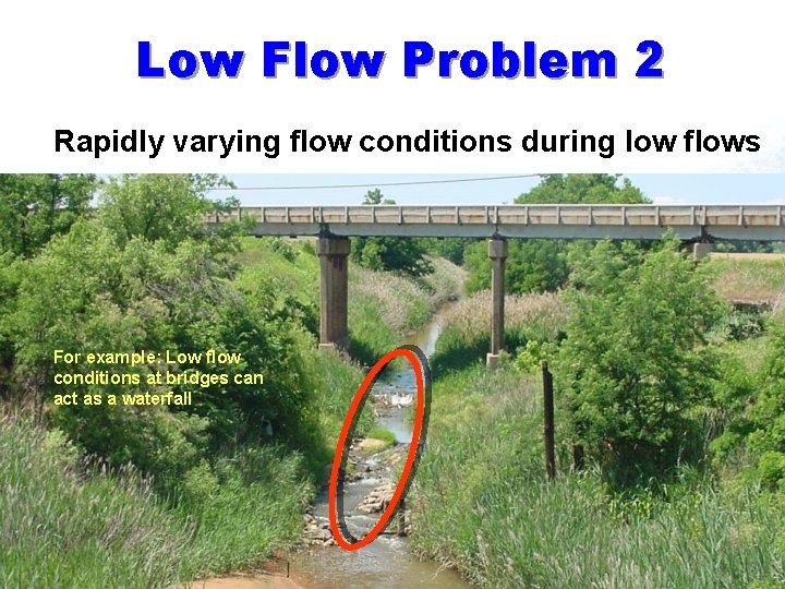 Low Flow Problem 2 § Rapidly varying flow conditions during low flows For example: Low Flow Problem 2 § Rapidly varying flow conditions during low flows For example: