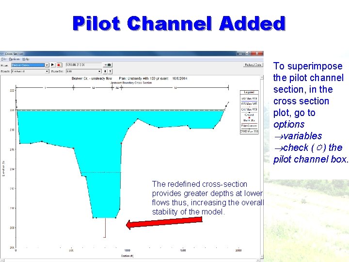 Pilot Channel Added To superimpose the pilot channel section, in the cross section plot, Pilot Channel Added To superimpose the pilot channel section, in the cross section plot,
