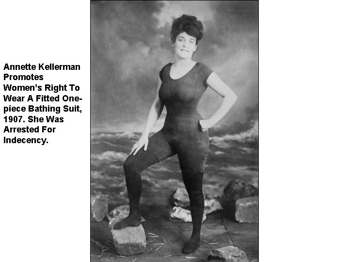 Annette Kellerman Promotes Women’s Right To Wear A Fitted Onepiece Bathing Suit, 1907. She