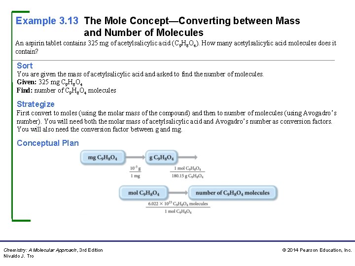 Example 3. 13 The Mole Concept—Converting between Mass and Number of Molecules An aspirin