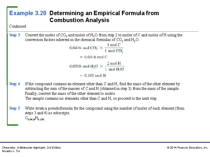 Example 3. 20 Determining an Empirical Formula from Combustion Analysis Continued Step 3 Convert