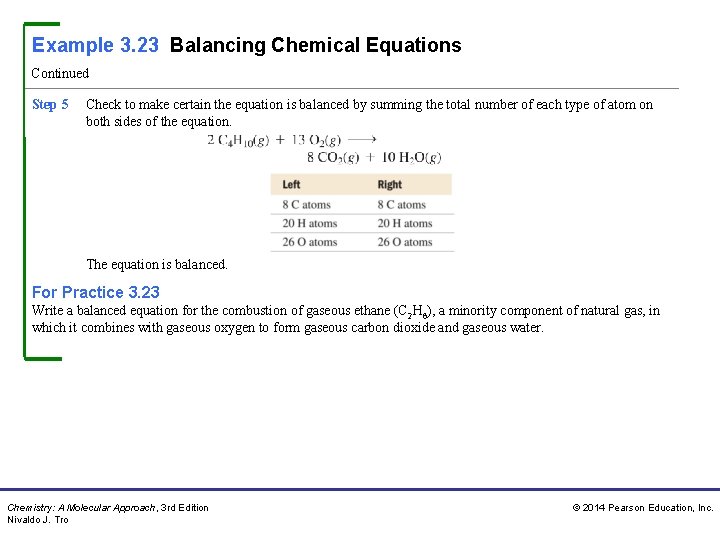 Example 3. 23 Balancing Chemical Equations Continued Step 5 Check to make certain the