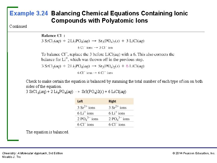 Example 3. 24 Balancing Chemical Equations Containing Ionic Compounds with Polyatomic Ions Continued Check