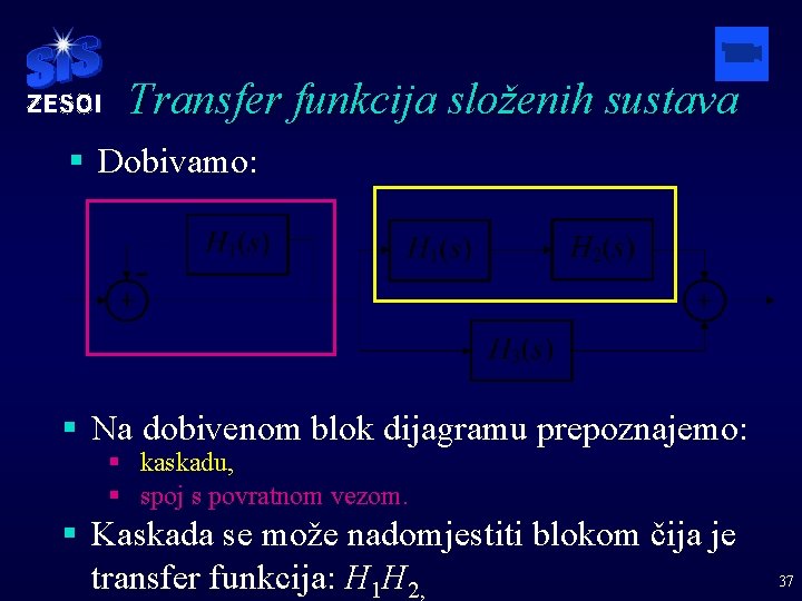 Transfer funkcija složenih sustava § Dobivamo: § Na dobivenom blok dijagramu prepoznajemo: § kaskadu,