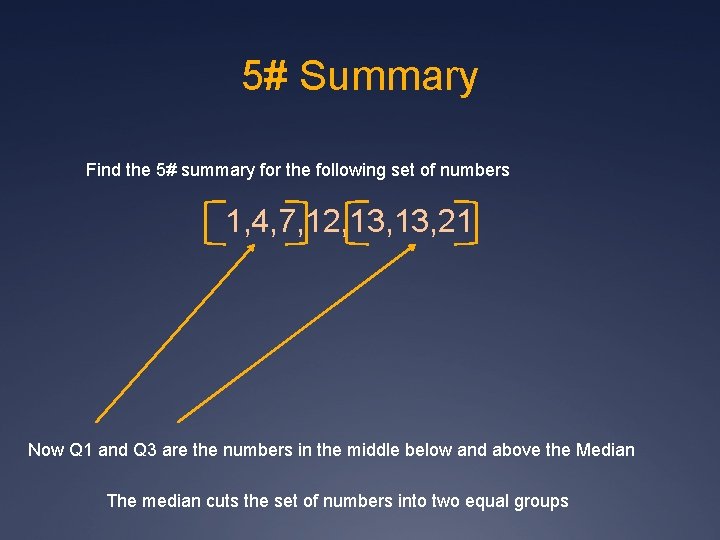 5# Summary Find the 5# summary for the following set of numbers 1, 4,