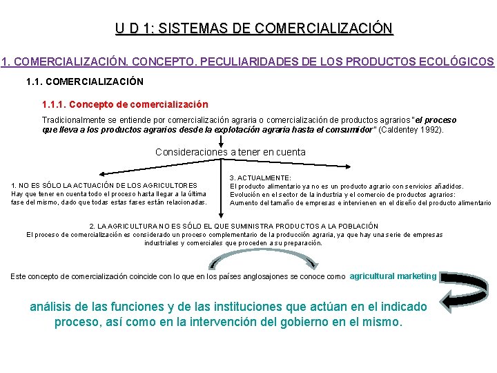 U D 1: SISTEMAS DE COMERCIALIZACIÓN 1. COMERCIALIZACIÓN. CONCEPTO. PECULIARIDADES DE LOS PRODUCTOS ECOLÓGICOS