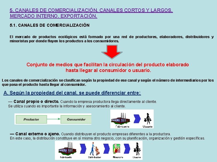 5. CANALES DE COMERCIALIZACIÓN. CANALES CORTOS Y LARGOS. MERCADO INTERNO. EXPORTACIÓN. 5. 1. CANALES