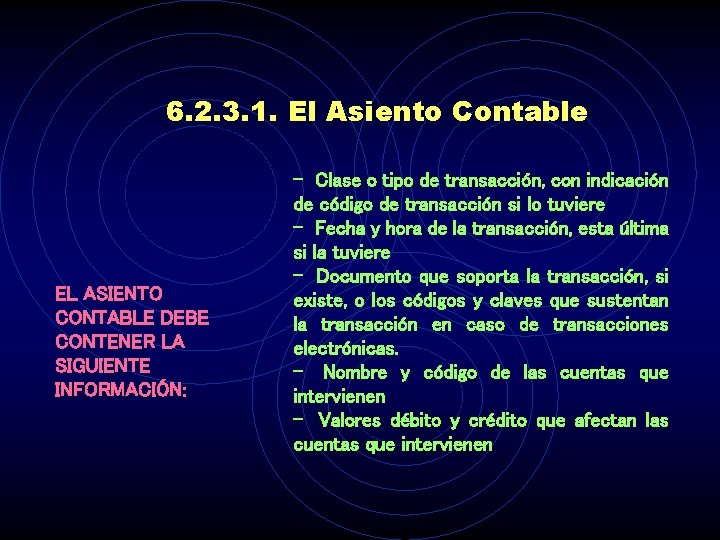 6. 2. 3. 1. El Asiento Contable EL ASIENTO CONTABLE DEBE CONTENER LA SIGUIENTE