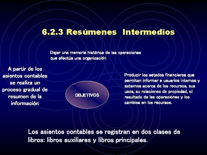 6. 2. 3 Resúmenes Intermedios Dejar una memoria histórica de las operaciones que efectúa
