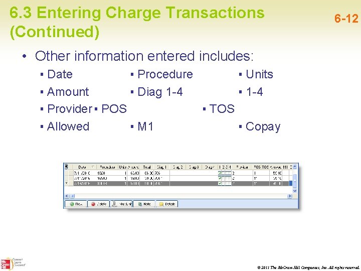 6. 3 Entering Charge Transactions (Continued) 6 -12 • Other information entered includes: ▪
