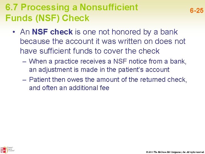 6. 7 Processing a Nonsufficient Funds (NSF) Check 6 -25 • An NSF check