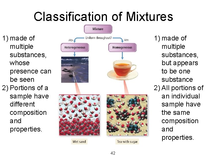 Classification of Mixtures 1) made of multiple substances, whose presence can be seen 2)