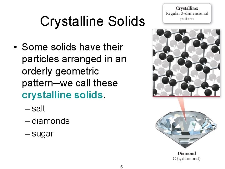 Crystalline Solids • Some solids have their particles arranged in an orderly geometric pattern─we