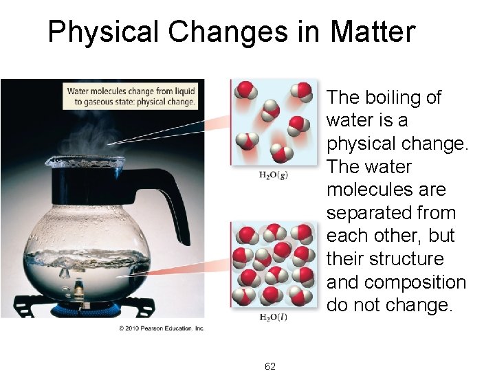 Physical Changes in Matter The boiling of water is a physical change. The water