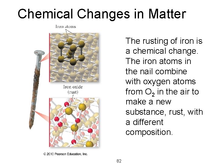 Chemical Changes in Matter The rusting of iron is a chemical change. The iron