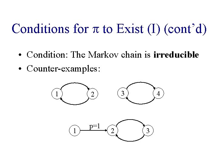 Conditions for p to Exist (I) (cont’d) • Condition: The Markov chain is irreducible