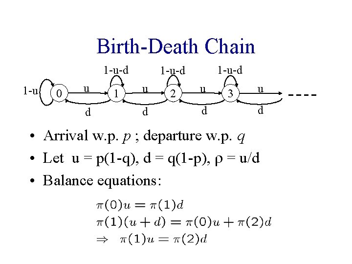 Birth-Death Chain 1 -u-d 1 -u 0 u d 1 1 -u-d u d