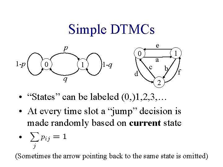 Simple DTMCs e p 1 -p 0 0 1 q 1 -q d c