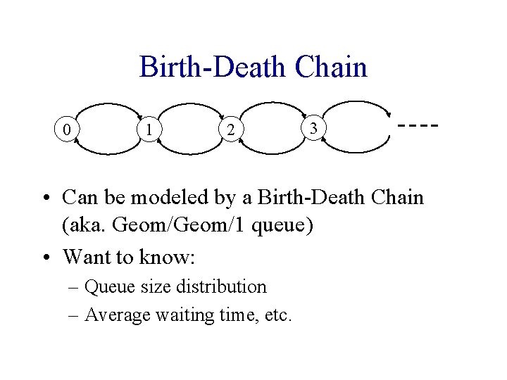 Birth-Death Chain 0 1 2 3 • Can be modeled by a Birth-Death Chain