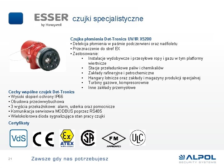 czujki specjalistyczne Czujka płomienia Det-Tronics UV/IR X 5200 • Detekcja płomienia w paśmie podczerwieni