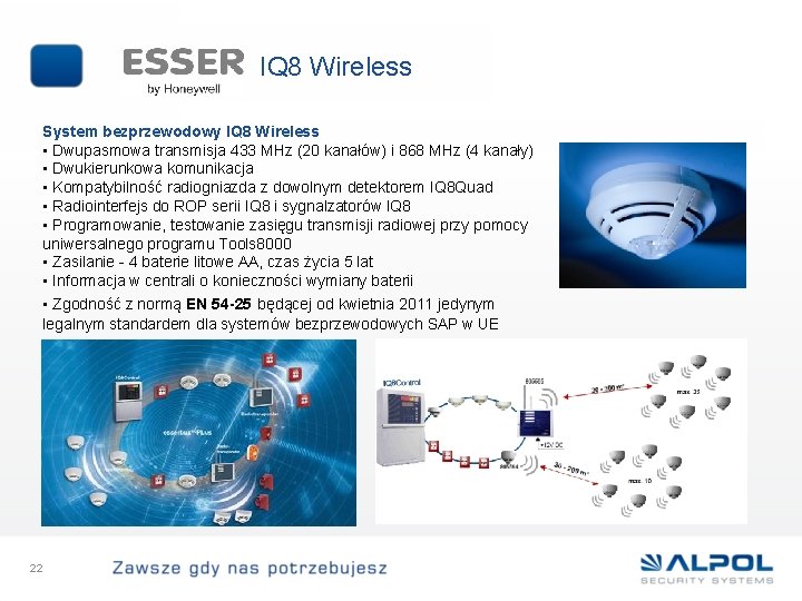 IQ 8 Wireless System bezprzewodowy IQ 8 Wireless • Dwupasmowa transmisja 433 MHz (20